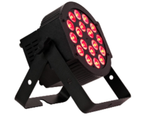 HIGH POWERED FLAT PAR DESIGN WITH 6 IN 1 HEX LEDS, 18 X 12 WATT RGBAW + UV, DMX, LINKABLE,